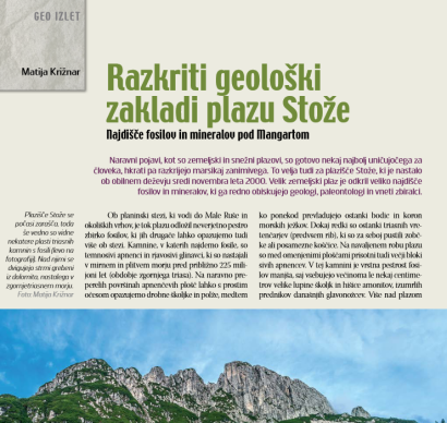 Razkriti geološki zakladi plazu Stože : najdišče fosilov in mineralov pod Mangartom