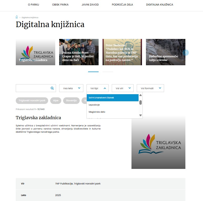 Predstavljamo novost -  digitalno knjižnico Triglavskega narodnega parka