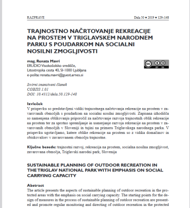 Trajnostno načrtovanje rekreacije na prostem v Triglavskem narodnem parku s poudarkom na socialni nosilni zmogljivosti