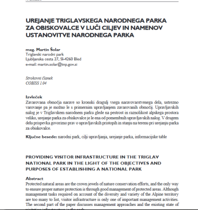 Urejanje Triglavskega narodnega parka za obiskovalce v luči ciljev in namenov ustanovitve narodnega parka