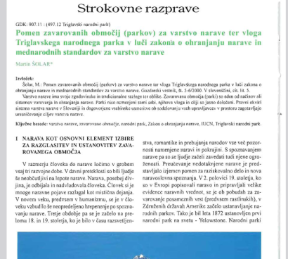 Pomen zavarovanih območij (parkov) za varstvo narave ter vloga Triglavskega narodnega parka v luči zakona o ohranjanju narave in mednarodnih standardov za varstvo narave