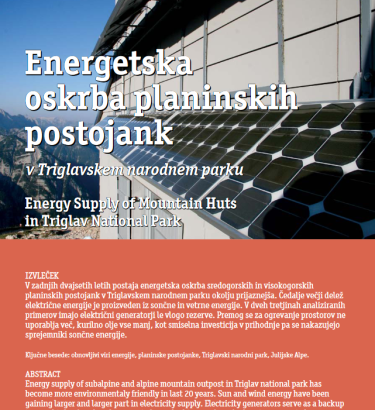 Energetska oskrba planinskih postojank v Triglavskem narodnem parku