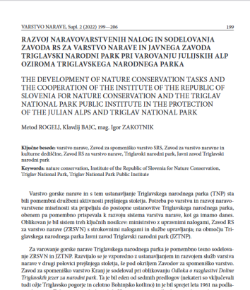 Razvoj naravovarstvenih nalog in sodelovanja Zavoda RS za varstvo narave in Javnega zavoda Triglavski narodni park pri varovanju Julijskih Alp oziroma Triglavskega narodnega parka