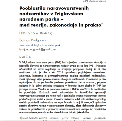 Pooblastila naravovarstvenih nadzornikov v Triglavskem narodnem parku - med teorijo, zakonodajo in prakso