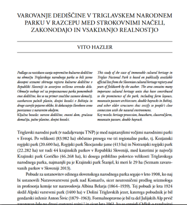 Varovanje dediščine v Triglavskem narodnem parku v razcepu med strokovnimi načeli, zakonodajo in vsakdanjo realnostjo