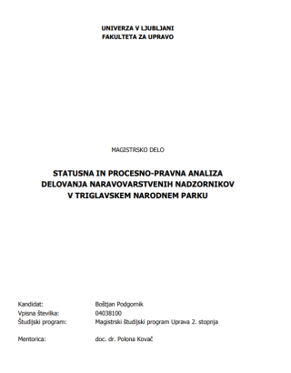 Statusna in procesno-pravna analiza delovanja naravovarstvenih nadzornikov v Triglavskem narodnem parku