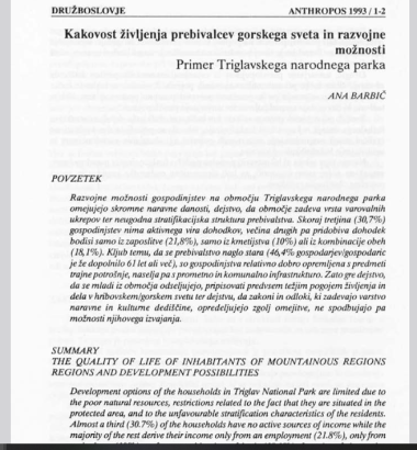 Kakovost življenja prebivalcev gorskega sveta in razvojne možnosti : primer Triglavskega narodnega parka 