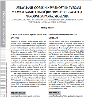 Upravljanje gorskih nevarnosti in tveganj v zavarovanih območjih : primer Triglavskega narodnega parka, Slovenija