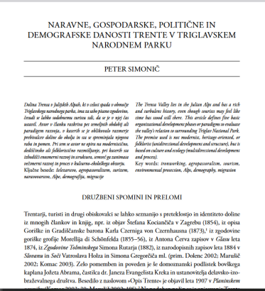 Naravne, gospodarske, politične in demografske danosti Trente v Triglavskem narodnem parku