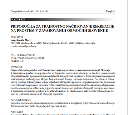 Priporočila za trajnostno načrtovanje rekreacije na prostem v zavarovanih območjih Slovenije
