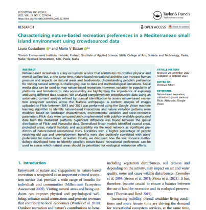 Characterizing nature-based recreation preferences in a Mediterranean small island environment using crowdsourced data