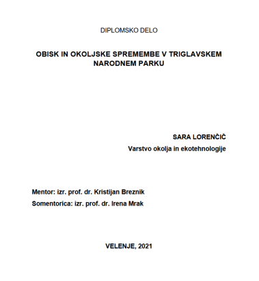 Obisk in okoljske spremembe v Triglavskem narodnem parku