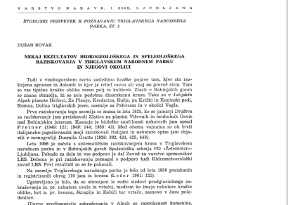 Nekaj rezultatov hidrogeološkega in speleološkega raziskovanja v Triglavskem narodnem parku in njegovi okolici