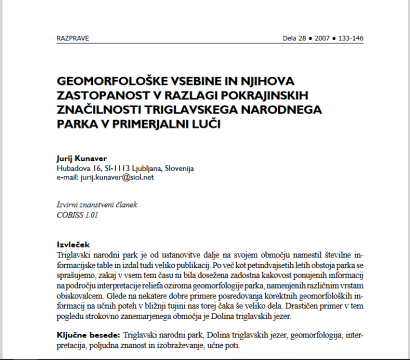 Geomorfološke vsebine in njihova zastopanost v razlagi pokrajinskih značilnosti Triglavskega narodnega parka v primerjalni luči