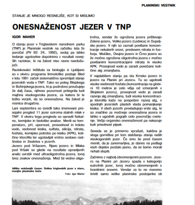  Onesnaženost jezer v TNP : stanje je mnogo resnejše, kot si mislimo