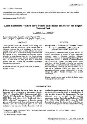 Mnenje lokalnih prebivalcev o kvaliteti življenja v in izven Triglavskega narodnega parka v Sloveniji