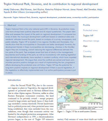 Triglav National Park, Slovenia, and its contribution to regional development