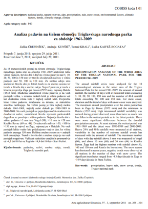 Analiza padavin na širšem območju Triglavskega narodnega parka za obdobje 1961-2009