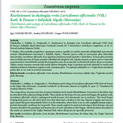 Razširjenost in ekologija vrste Laricifomes officinalis (Vill.) Kotl. & Pouzar v Julijskih Alpah (Slovenija)